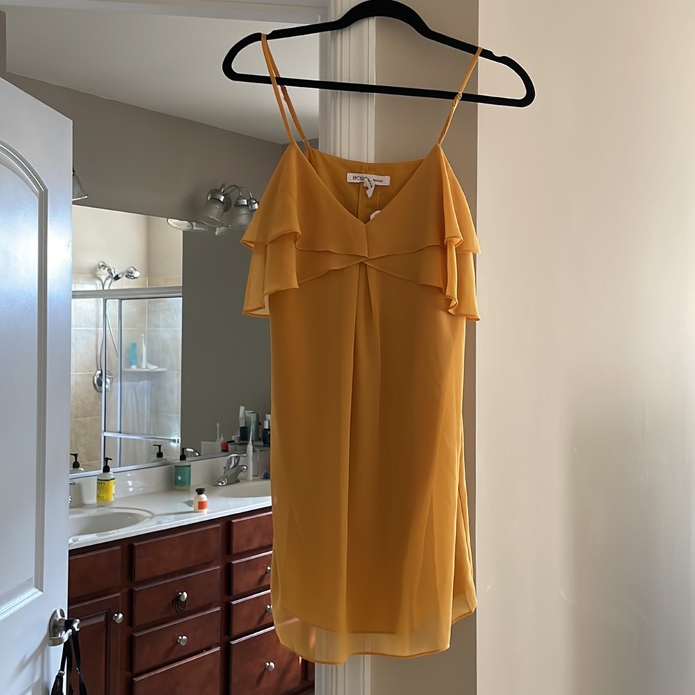 BCBG mustard yellow ruffle tank